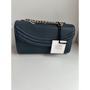 Lauren Cecchi New York Blue Leather Chain Shoulder Bag